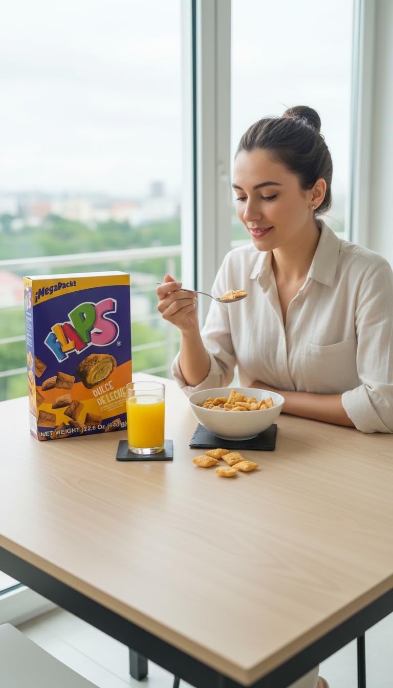 Flips Cereal Rellenos de Dulce de Leche - Megapack Familiar 640g - Desayuno y Merienda Divertida para Niños y Adultos