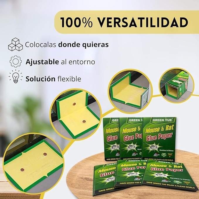 Trampas Adhesivas para Ratones y Ratas - Placas de Pegamento Ultra Eficaces Sin Químicos - Control de Plagas para Hogar Interior y Exterior - Fácil Uso y Seguro (6)