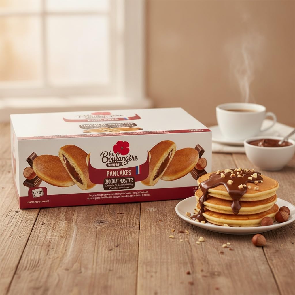 Long Life Pancakes - 20 Tortitas Rellenas de Chocolate y Avellanas - Pack Ahorro Individual -Desayuno y Merienda sin Conservantes ni Colorantes - 20x37g (740g Total) - NEXU