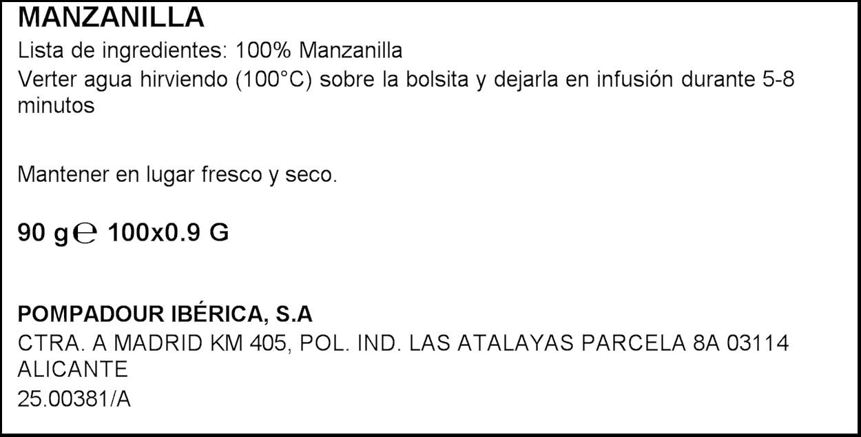 Pompadour - Té de Manzanilla, 100 bolsitas, 90 g