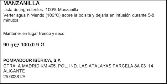 Pompadour - Té de Manzanilla, 100 bolsitas, 90 g