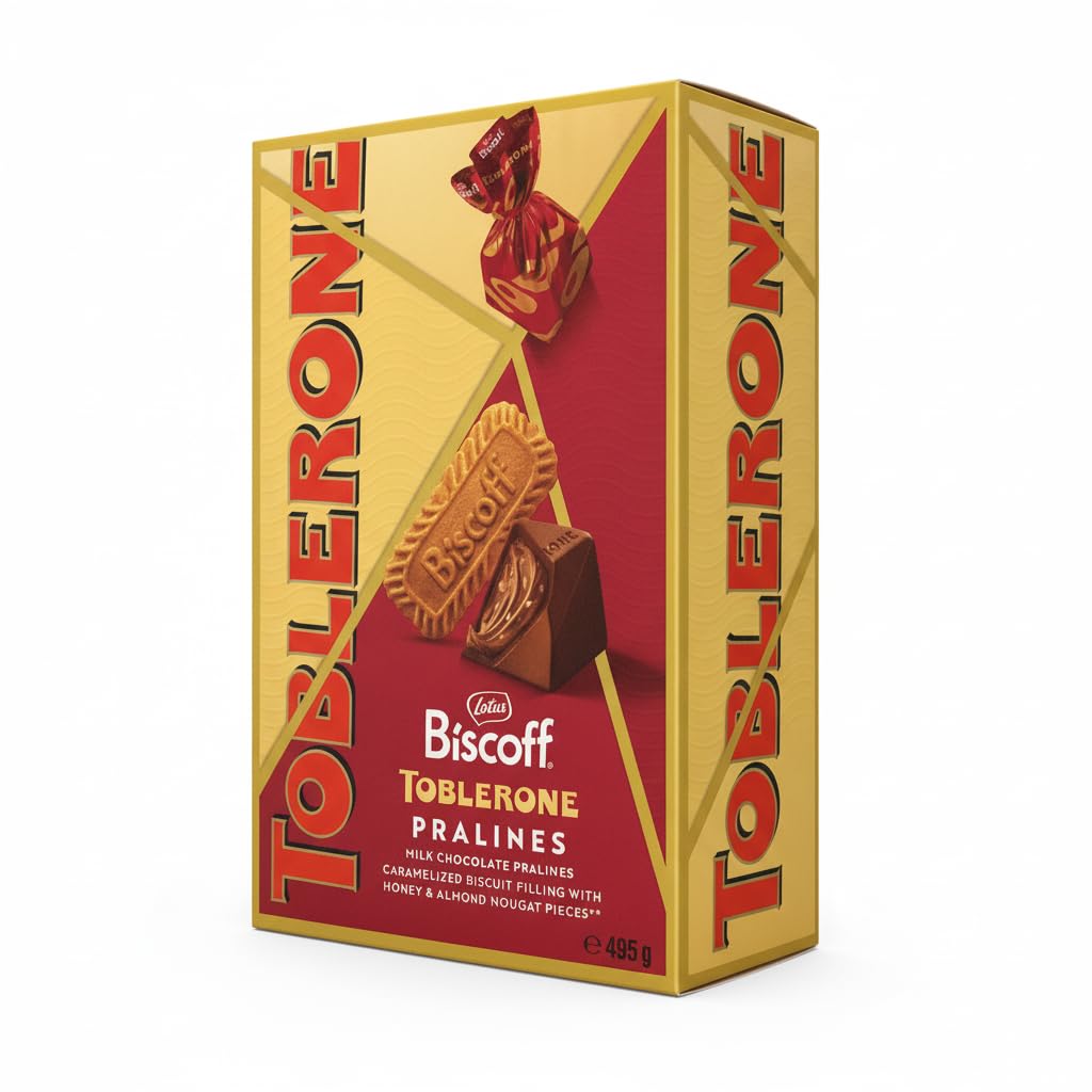 Pralines con Relleno de Galleta Lotus Biscoff y Nougat de Almendra - Bombones de Chocolate con Leche en Forma de Diamante - Formato 495g - Ideal para Regalo y Compartir - NEXU