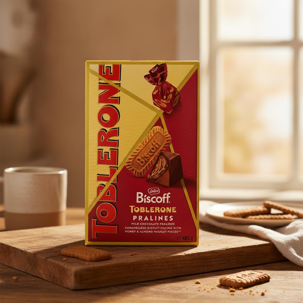 Pralines con Relleno de Galleta Lotus Biscoff y Nougat de Almendra - Bombones de Chocolate con Leche en Forma de Diamante - Formato 495g - Ideal para Regalo y Compartir - NEXU