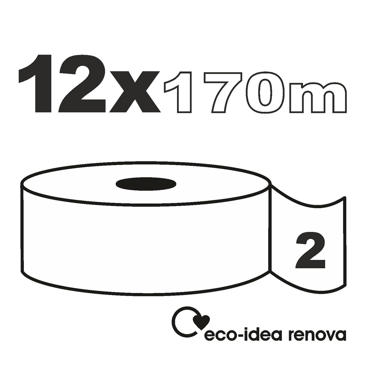 Renova Papel Higiénico Jumbo BLK | 12 Rollos de 170 Metros | Papel Blanco 2 Capas