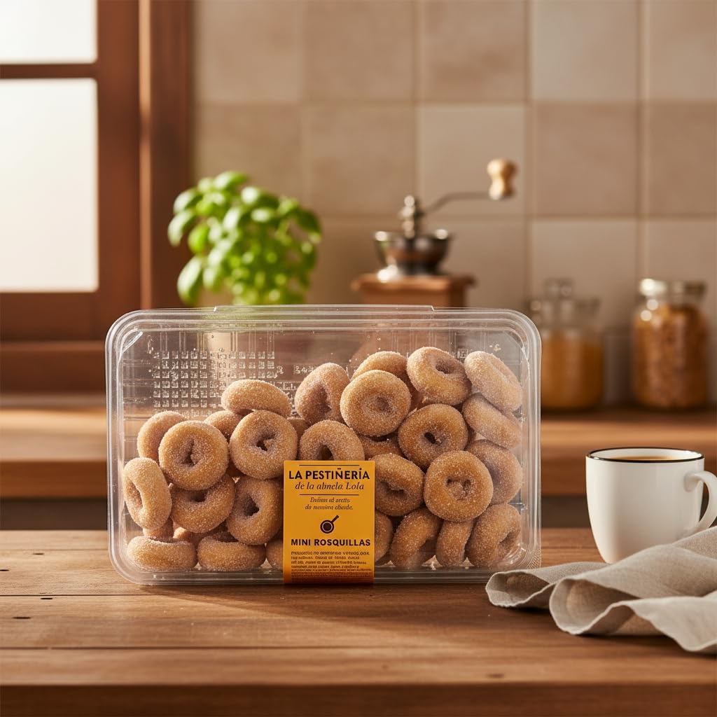 Mini Rosquillas - Dulces de Repostería Tradicional con Azúcar, Canela y Limón - Ideales para Desayunos y Meriendas - La Pestiñería de la Abuela Lola - 650g - Pack Formato Familiar en Bandeja - NEXU