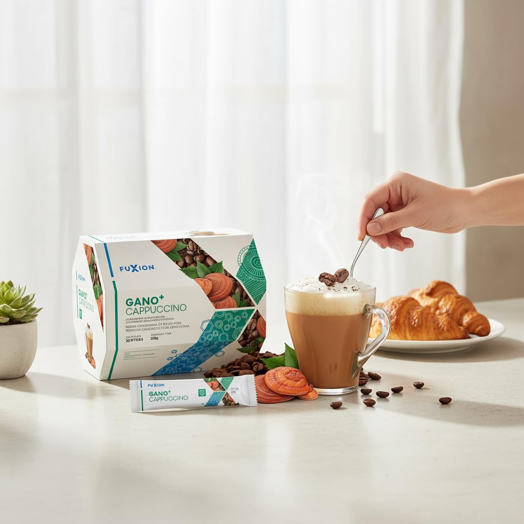 FUXION - GANO+ Cappuccino con Ganoderma Lucidum | Café Soluble Antioxidante | Bebida Cremosa con Micronutrientes para Defensas | Bienestar Diario | Fácil Preparación | 1 CAJA CON 28 STICK