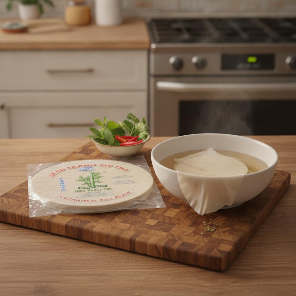 Papel de Arroz para Rollitos de Verano (Bánh Tráng) - 25 cm, 340g - Láminas Redondas de Arroz y Tapioca Bamboo Tree para Cocina Asiática y Gỏi Cuốn - NEXU