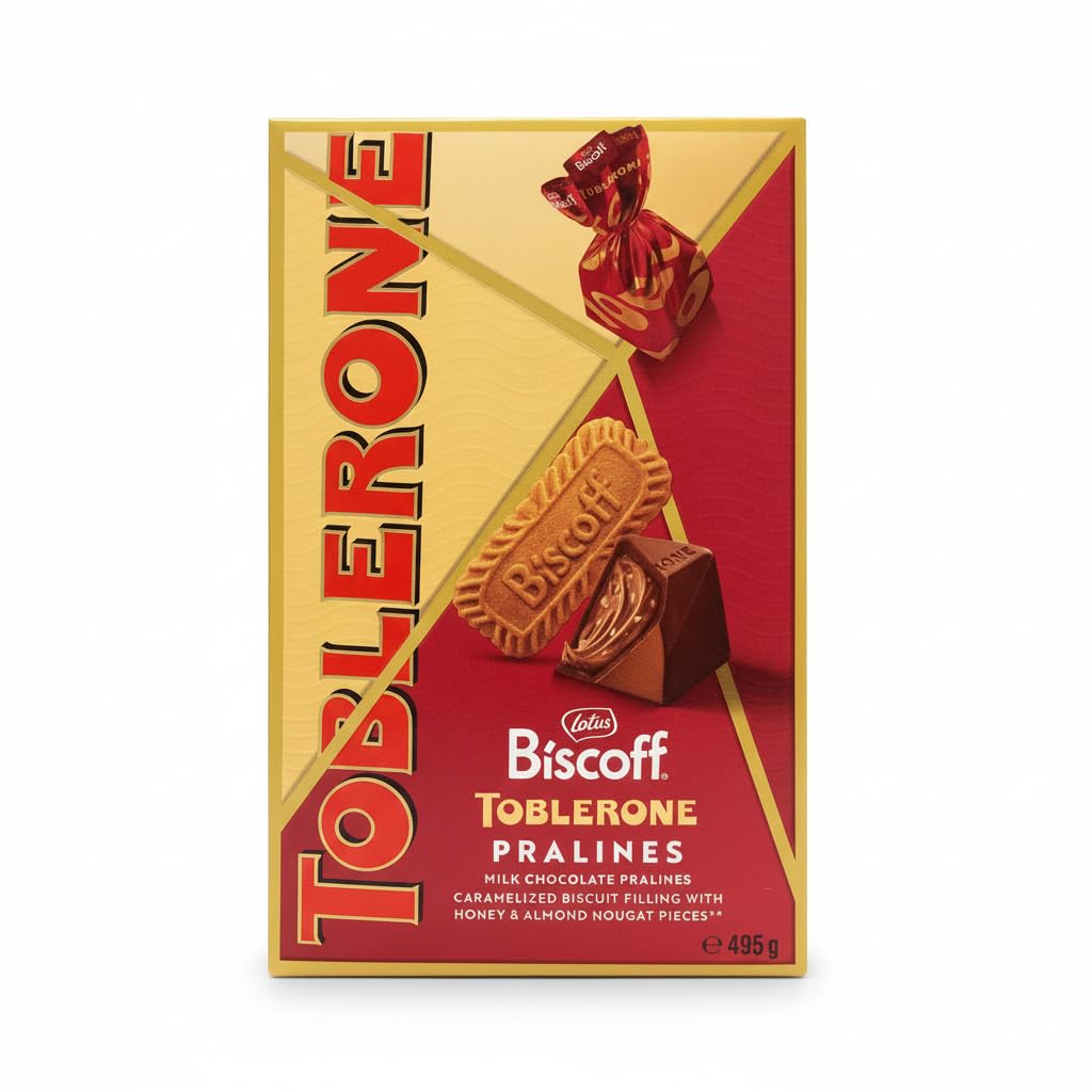 Pralines con Relleno de Galleta Lotus Biscoff y Nougat de Almendra - Bombones de Chocolate con Leche en Forma de Diamante - Formato 495g - Ideal para Regalo y Compartir - NEXU