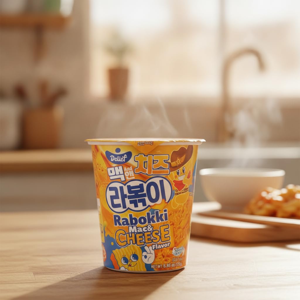 Rabokki Sabor Mac & Cheese 172g - Fideos Ramen y Pasteles de Arroz Tteokbokki Coreanos Instantáneos - Receta Fusión Cremosa y Deliciosa - Listo en 90 Segundos - NEXU