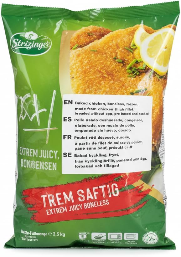 Stritzinger Contramuslos de Pollo Empanados Deshuesados 2,5 kg - Pollo Crujiente y Jugoso sin Huevo - Certificado Halal - Envío Refrigerado con Cadena de Frío Garantizada