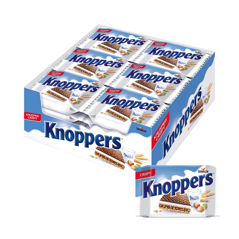 Knoppers - Barquillos Rellenos - 24 x 25 g - Chocolate y Avellana - Snack