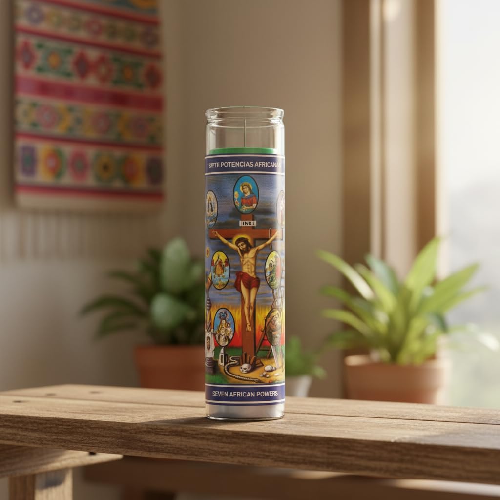 Vela 7 Potencias Africanas Colores en Envase de Vidrio - Velón Esotérico para Rituales de Protección, Suerte y Prosperidad - Goya - Vela Multicolor para Abrir Caminos y Bienestar Espiritual - NEXU