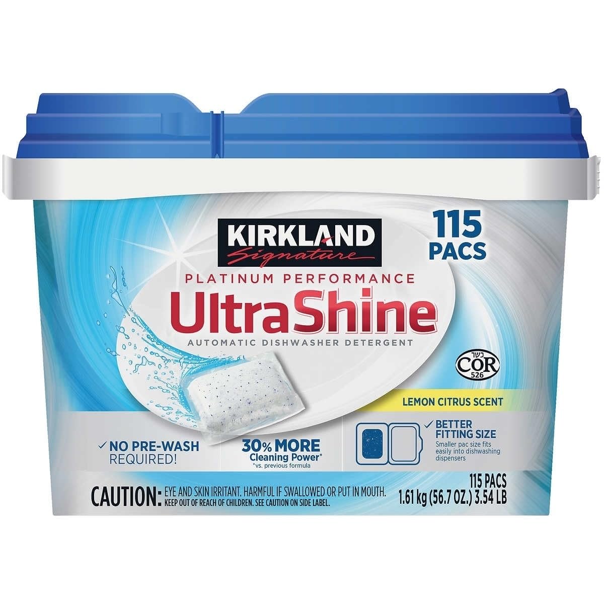Kirkland Signature UltraShine - Detergente para lavavajillas, limón cítrico, 115 unidades
