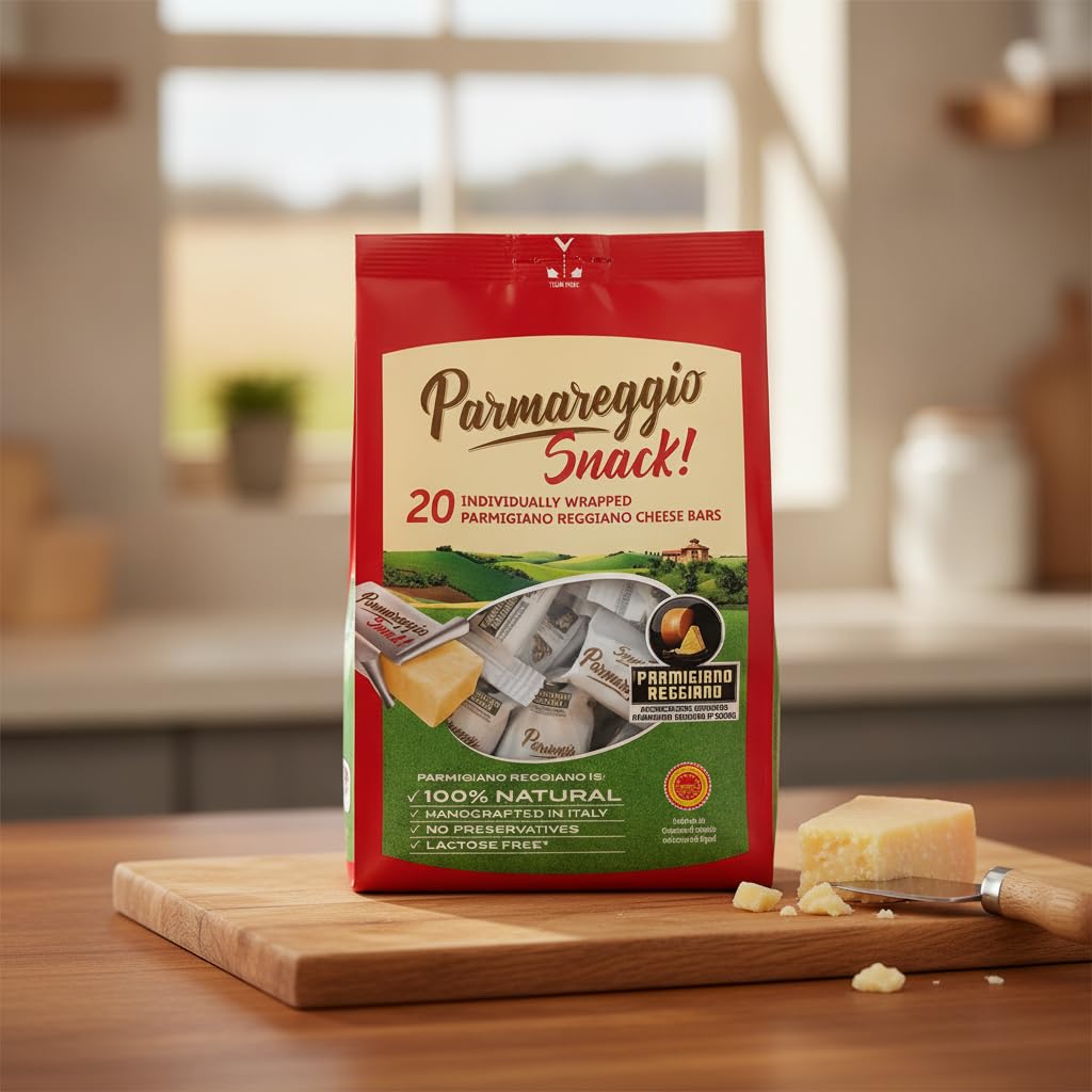Snack de 20 Barritas de Queso Parmigiano Reggiano (400g) - Snack Saludable Individual - Alto en Proteínas y Calcio - Sin Lactosa - Parmareggio - 100% Natural - NEXU
