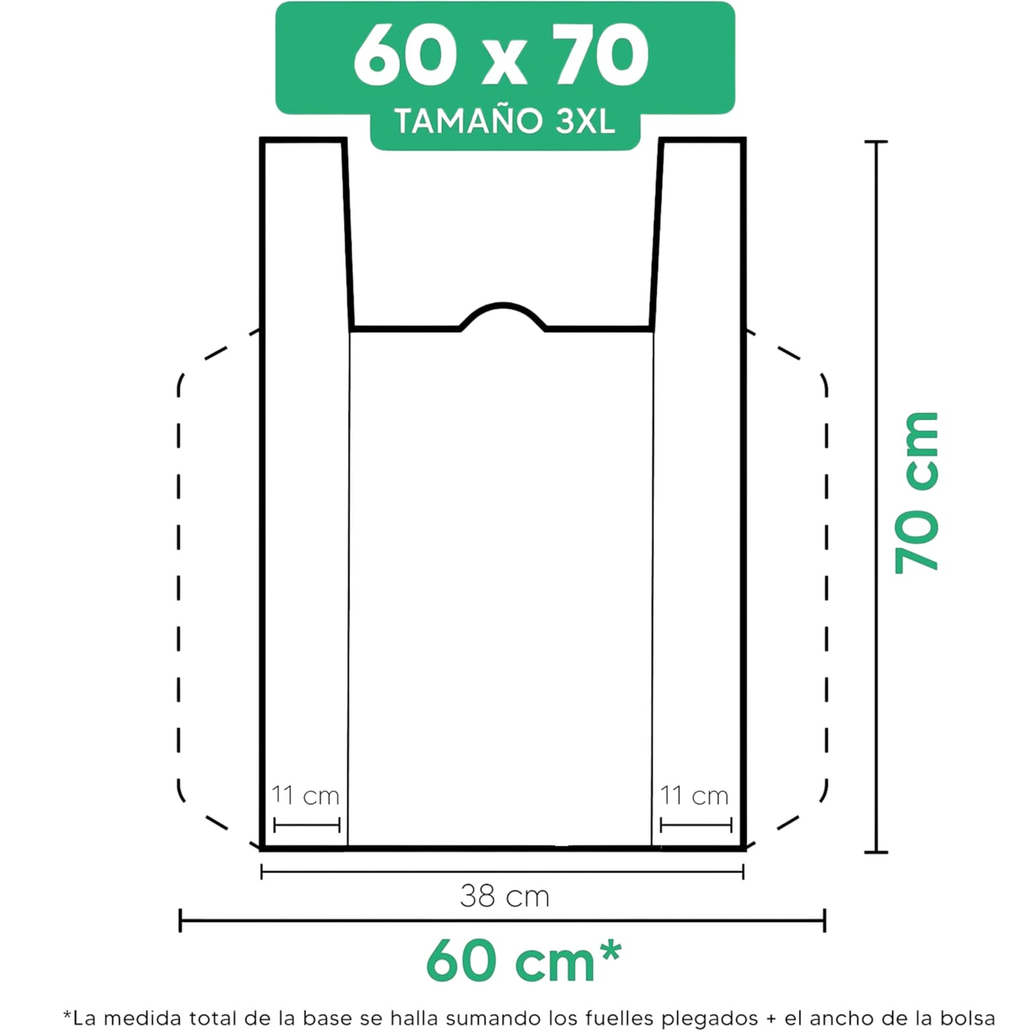 Bolsas Tipo Camiseta | Plástico 70% Reciclado · Tamaño 60X70 cm | 25 Uds | Aptas Uso Alimentario, Resistentes, Reutilizables | Cumple todas las normativas