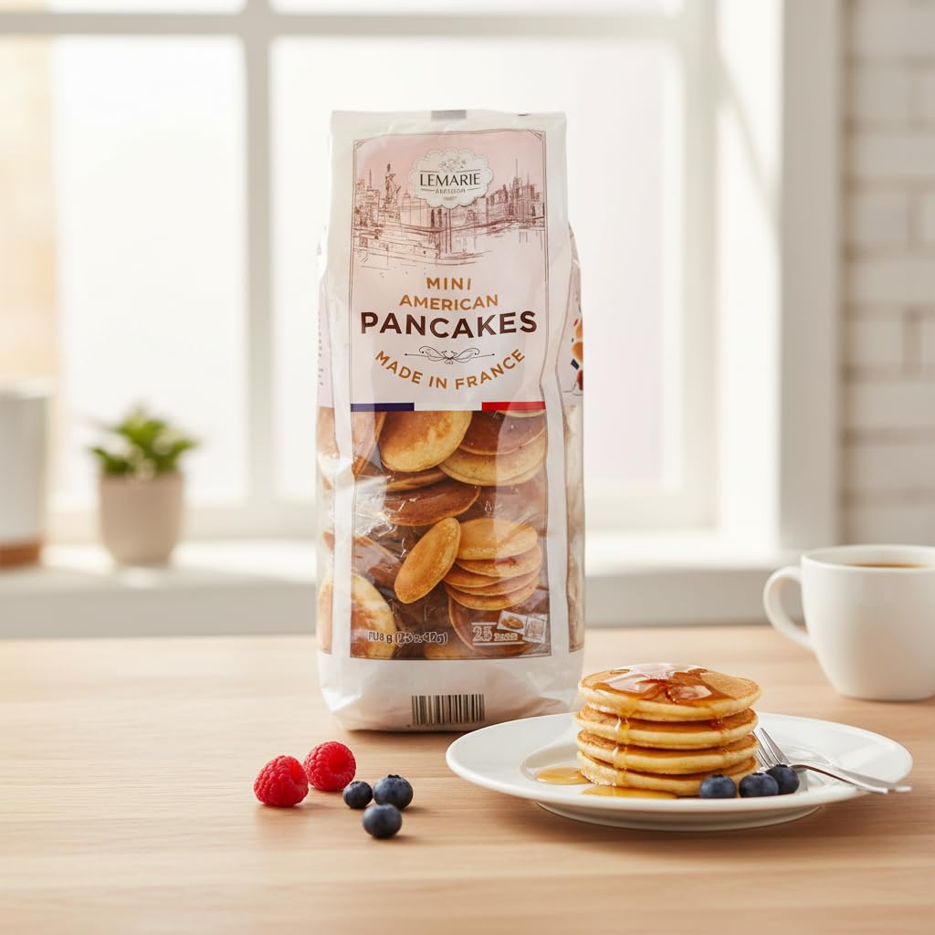 Mini Pancakes - 25 Bolsitas Individuales de 2uds de 40g (Total 1 kg) - Tortitas Estilo Americano para Desayuno y Merienda - Lemarié - Pack Familiar 50 Mini Tortitas - NEXU