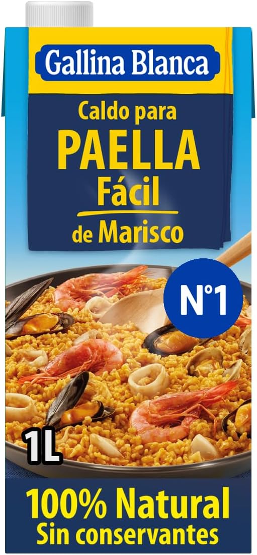 GALLINA BLANCA Caldo para Paella Fácil de Marisco 100% Natural | Listo para Añadir al Arroz. Sin Gluten, Sin Conservantes - 1L