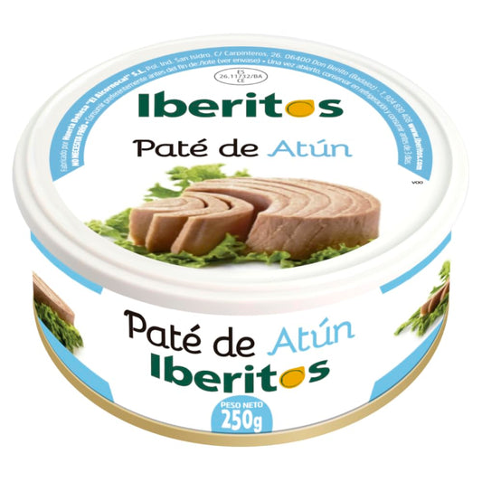 Iberitos - Bandeja pate de Atún - Sabor Suave y Toque Casero para Aperitivos y Canapés - Ideal para Untar en Canapés y Panes - Sin Gluten - Formato 250 g
