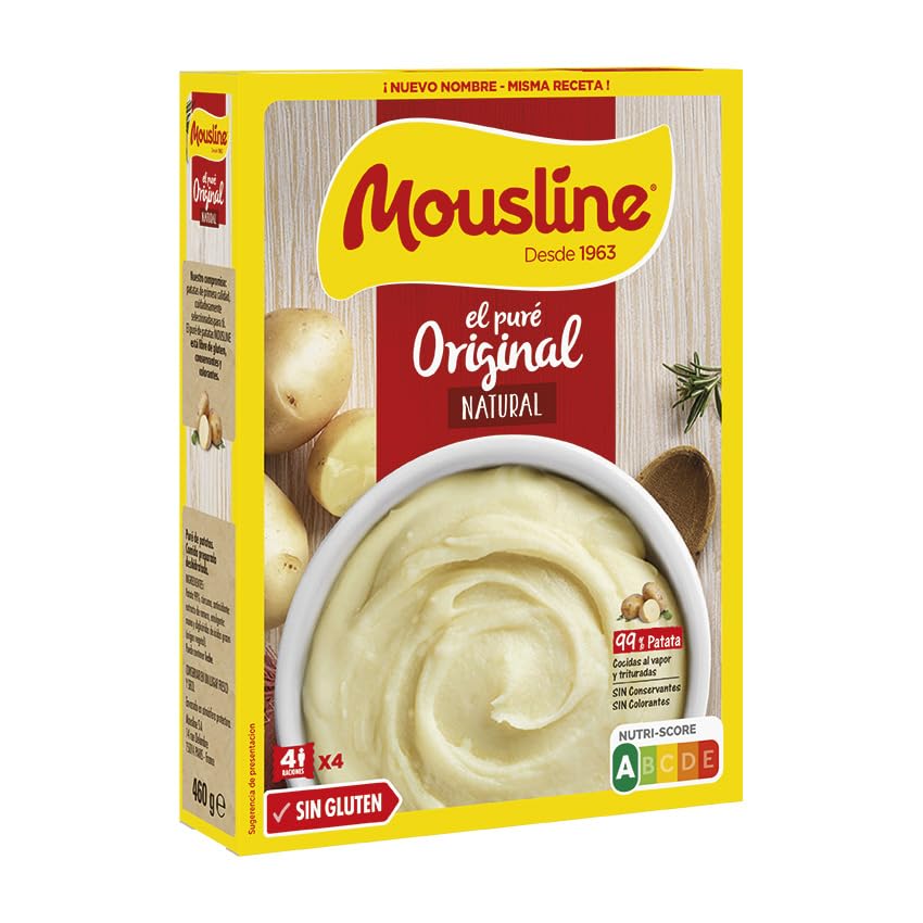 Mousline - Puré de Patatas Instantáneo - Ingredientes de Primera Calidad - Preparación Fácil y Rápida - Ideal para Recetas Elaboradas - Pack de 4 Bolsas- 460 gr