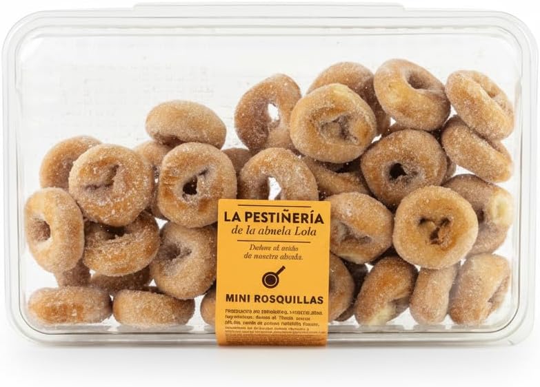 Mini Rosquillas - Dulces de Repostería Tradicional con Azúcar, Canela y Limón - Ideales para Desayunos y Meriendas - La Pestiñería de la Abuela Lola - 650g - Pack Formato Familiar en Bandeja - NEXU