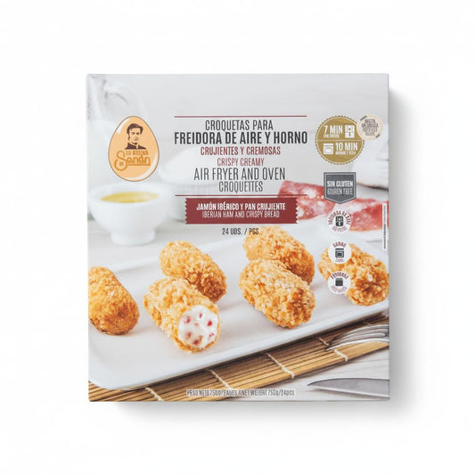 Croquetas de Jamón Ibérico Sin Gluten - Para Freidora de Aire y Horno - Rebozado Extra Crujiente y Relleno Cremoso - La Cocina de Senén - 750g (24uds Aprox.) - Cocinado Rápido en 7-10 Minutos - NEXU