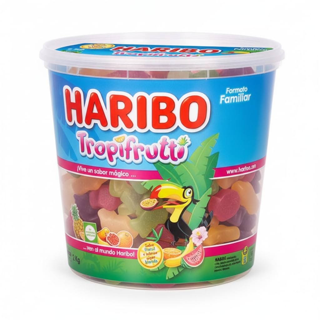 Gominolas Tropifrutti - Caramelos de Goma con Sabor a Frutas Tropicales - Gominolas Blandas Sin Colorantes Artificiales - Formato Ahorro Familiar - Tarrina Reutilizable 2 kg - NEXU