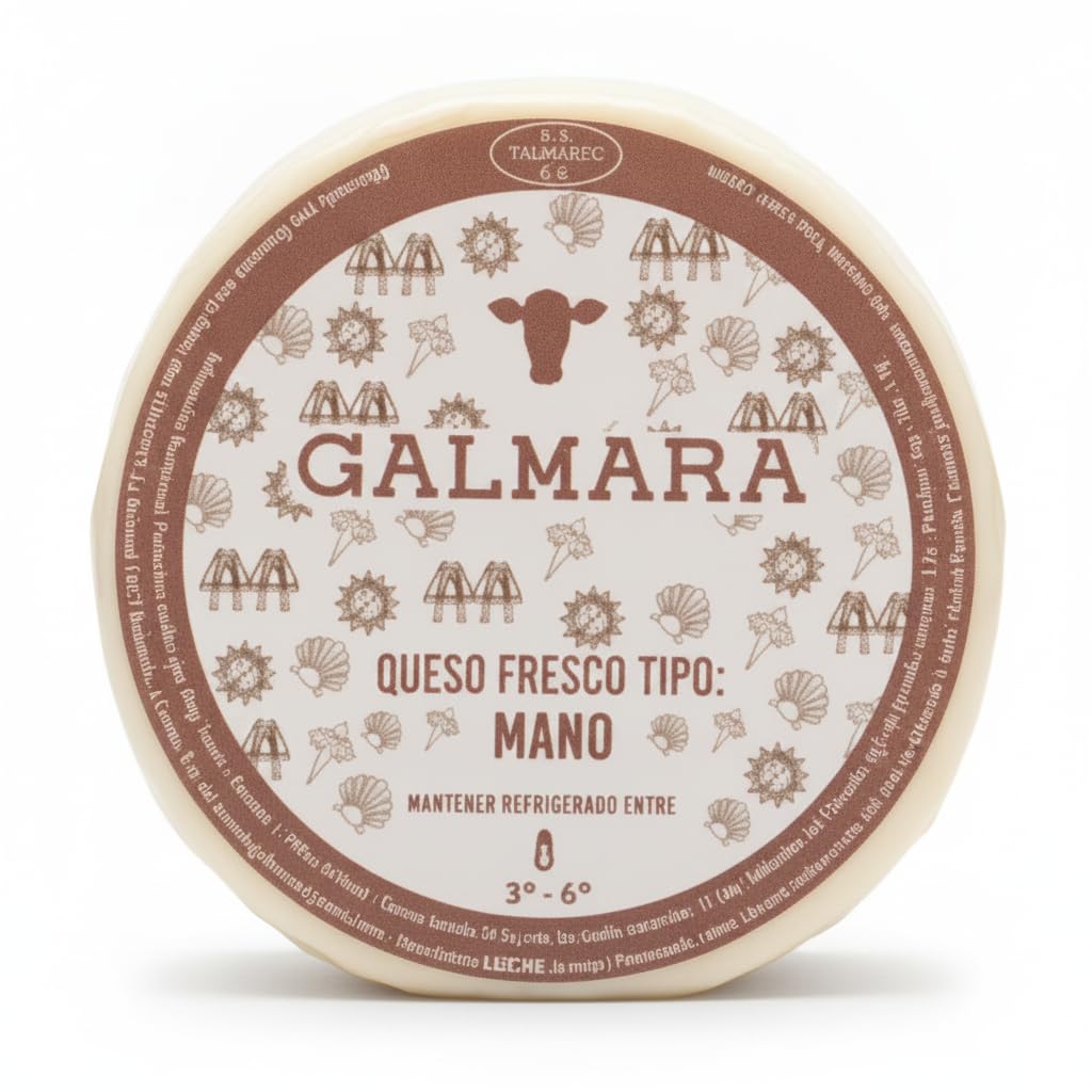 Queso Fresco Tipo Mano - 1 kg - Queso Artesanal de Galicia para Arepas y Cachapas - Elaborado con Leche de Vaca Pasteurizada - Galmara - Textura Suave y Elástica - Envasado al Vacío - NEXU