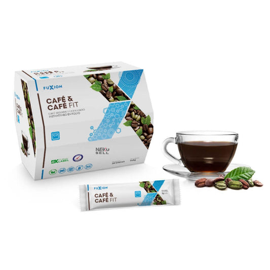 FUXION - Café FIT Gourmet con GRANOS Verde para Control de Peso y Energía Natural | Café Instantáneo Liofilizado | Apoyo Metabólico | 1 CAJA CON 28 Sticks | Sabor Suave Colombiano