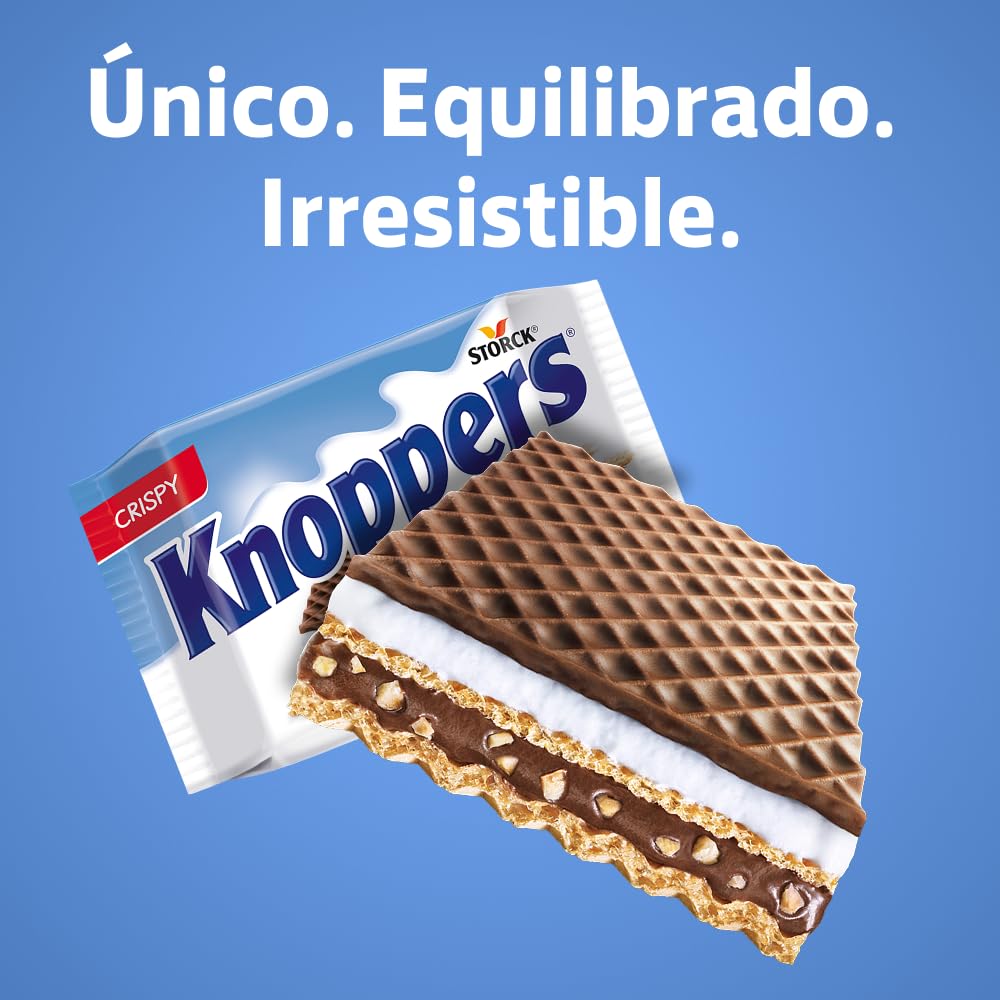 Knoppers - Barquillos Rellenos - 24 x 25 g - Chocolate y Avellana - Snack