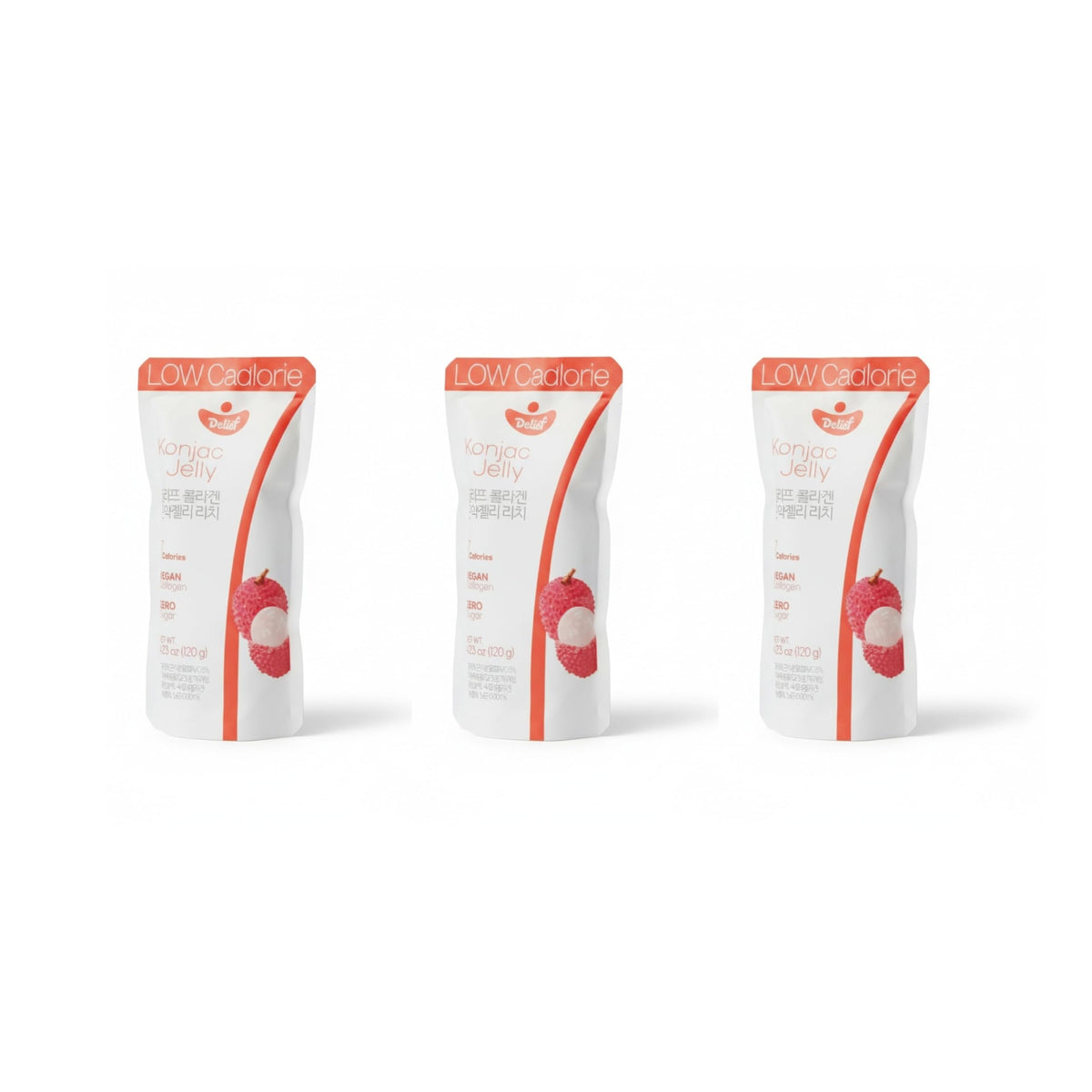 Jelly Sabor Lichi - Gelatina de Konjac con Colágeno Vegano de Zanahoria - Pack de 3 unidades - Snack Coreano Saludable Sin Azúcar - Solo 7 Calorías por Envase - 120g c/u Pouch Bebible - NEXU