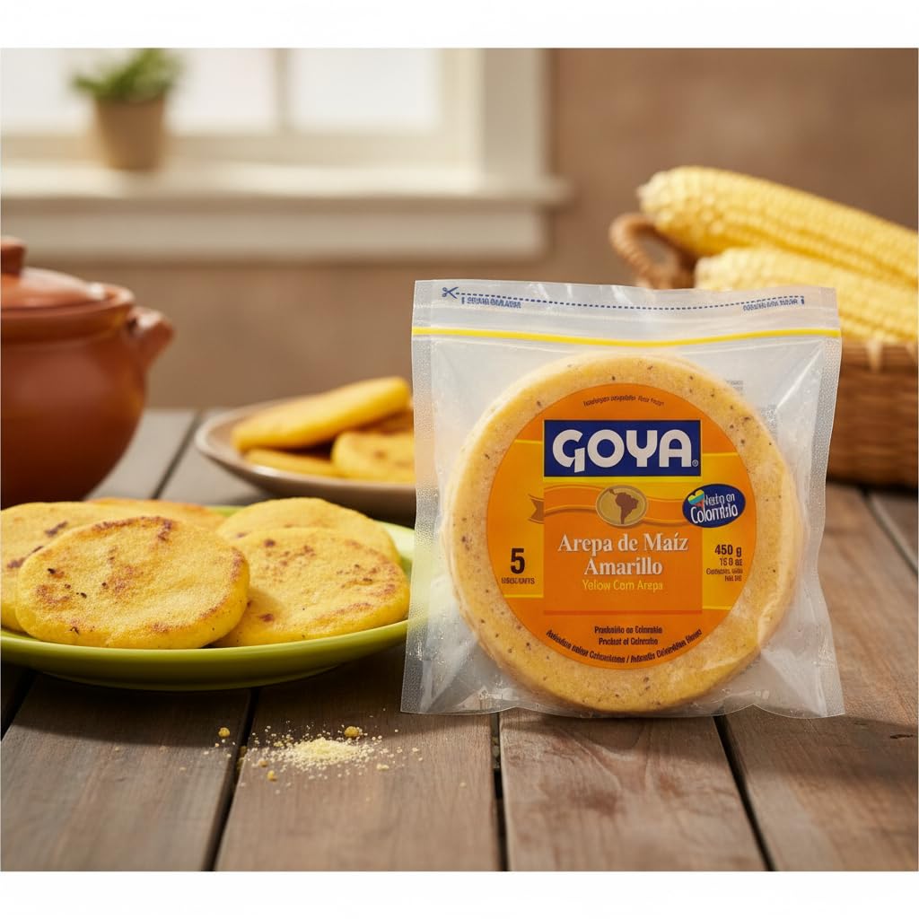 Arepa de Maíz Amarillo , Pack de 4 Paquetes 450gx5uds c/u (20 Unidades, 1800g Total), Arepas Precocinadas Sin Gluten - Ideal para Desayunos y Cenas - Preparación Fácil y Rápida - NEXU