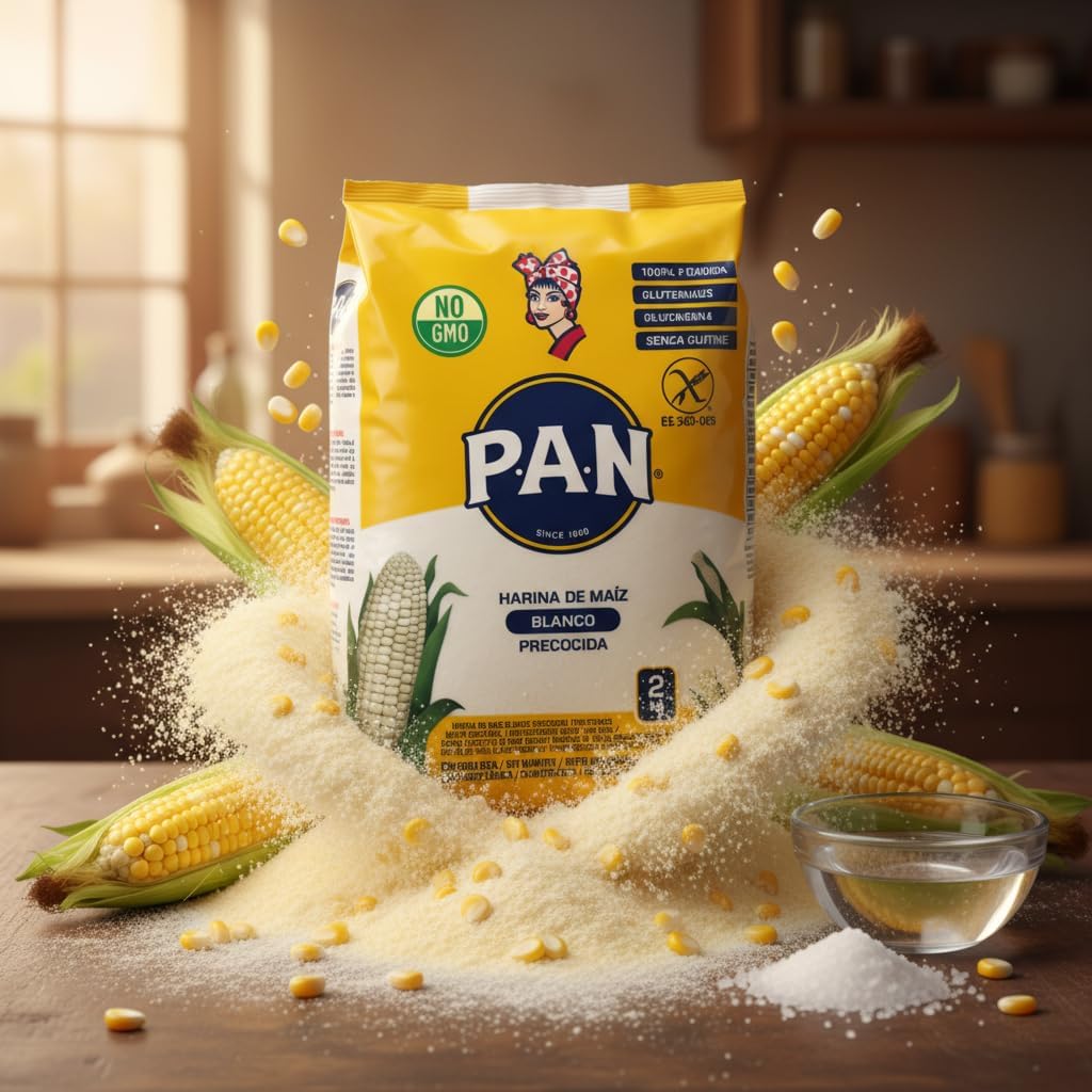 Harina de Maíz Blanco Precocida P,A,N, 100% Puro Maíz Natural, Sin Gluten, Pack de 2 Paquetes de 2kg (Total 4kg) - Ideal para Arepas, Tortillas, Empanadas y Recetas Tradicionales