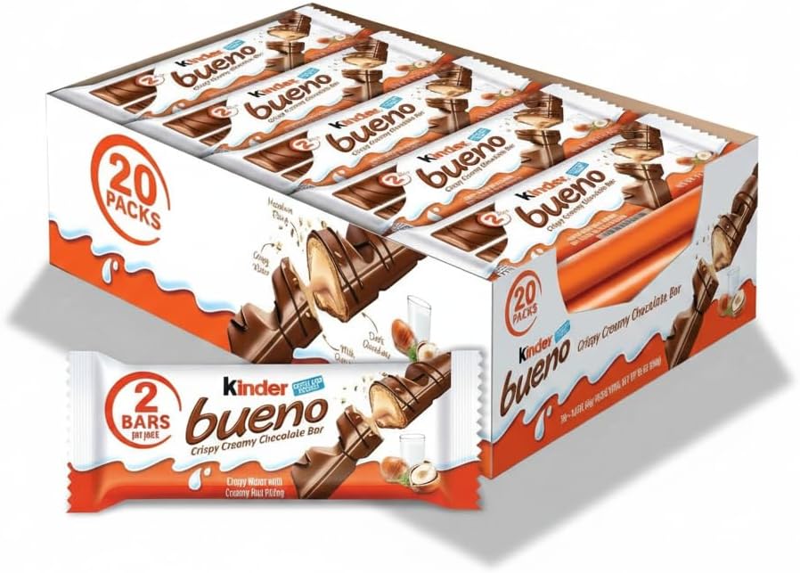 Caja de 20 Packs Dobles de Barritas de Chocolate con Leche, Oblea Crujiente y Relleno Cremoso de Avellana - Kinder Bueno - Formato Ahorro Ideal para Merienda y Oficina - NEXU