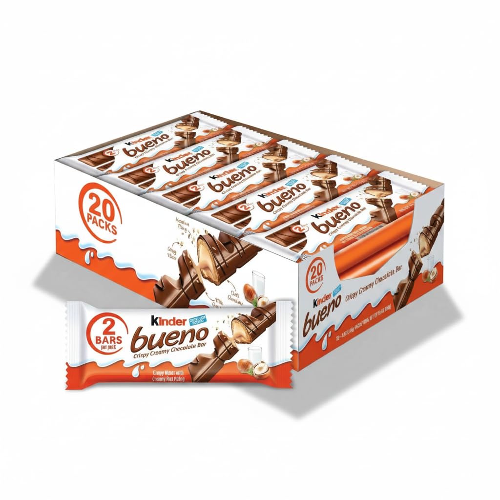 Caja de 20 Packs Dobles de Barritas de Chocolate con Leche, Oblea Crujiente y Relleno Cremoso de Avellana - Kinder Bueno - Formato Ahorro Ideal para Merienda y Oficina - NEXU