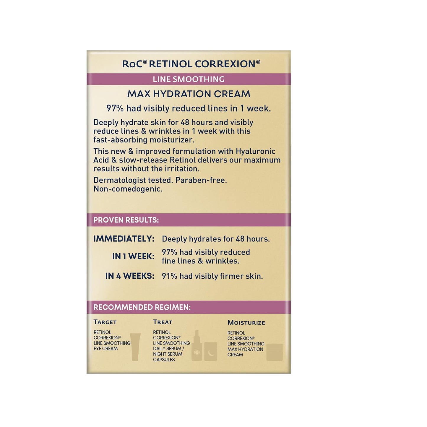 RoC - Retinol Correxion Line Suavizante Max Hidratación Diaria - Hidratante Facial Intensivo Antiarrugas y Antienvejecimiento - con Ácido Hialurónico - 50 ml