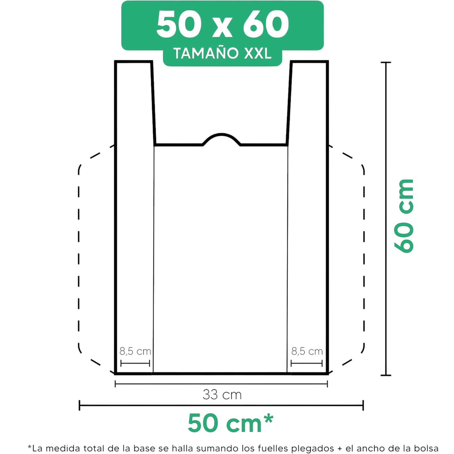Bolsas Tipo Camiseta | Plástico 70% Reciclado · Tamaño 50x60 cm | 50 Uds | Aptas Uso Alimentario, Resistentes, Reutilizables | Cumple todas las normativas