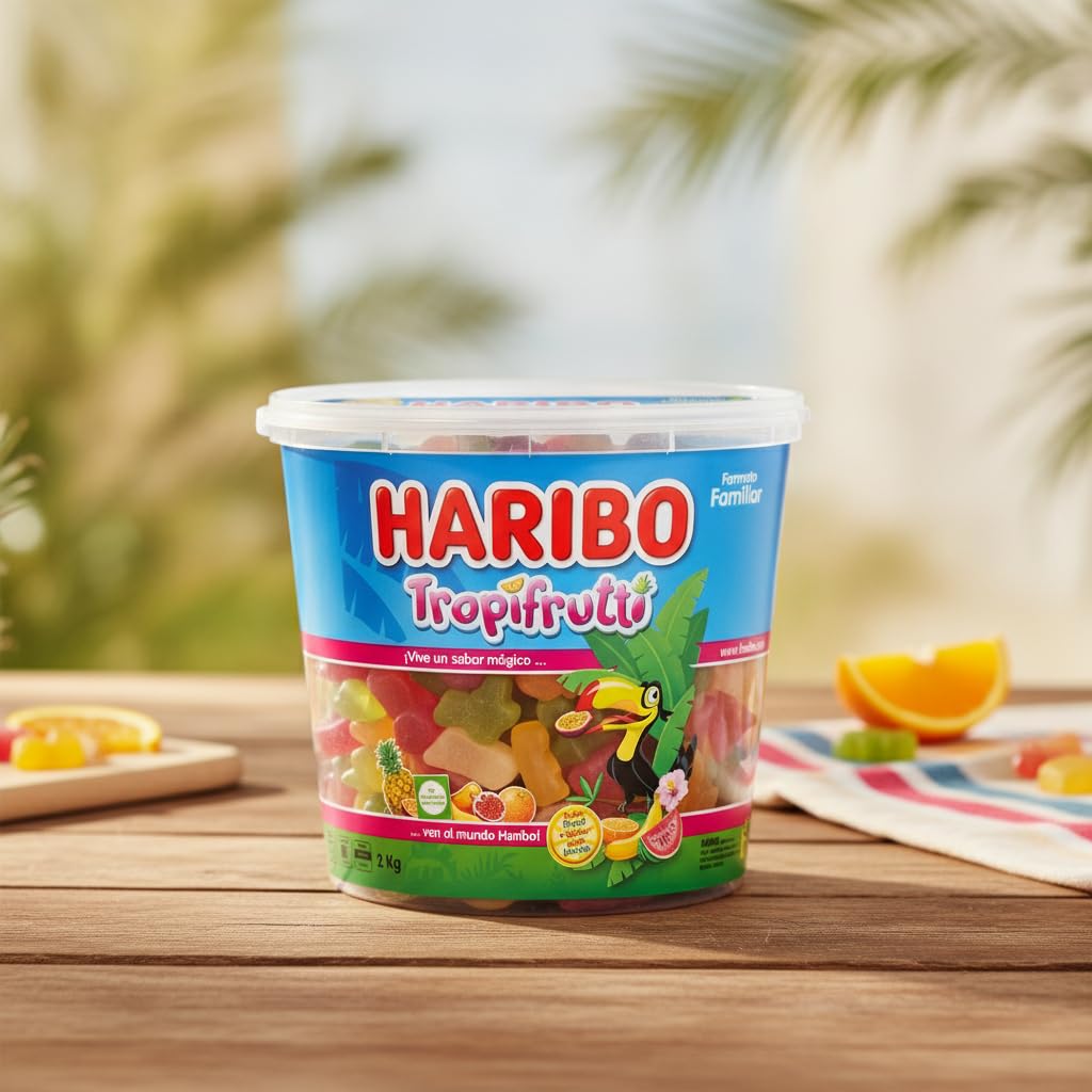 Gominolas Tropifrutti - Caramelos de Goma con Sabor a Frutas Tropicales - Gominolas Blandas Sin Colorantes Artificiales - Formato Ahorro Familiar - Tarrina Reutilizable 2 kg - NEXU