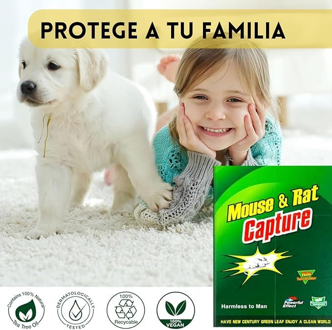 Trampas Adhesivas para Ratones y Ratas - Placas de Pegamento Ultra Eficaces Sin Químicos - Control de Plagas para Hogar Interior y Exterior - Fácil Uso y Seguro (6)