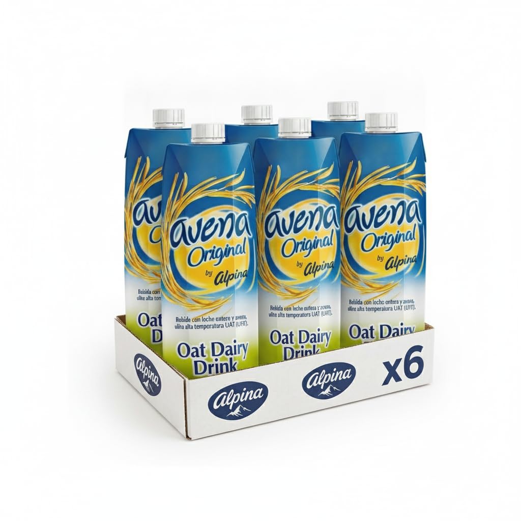 Avena Original - Bebida de Leche y Avena - Pack Ahorro 6 x 1 Litro - Rica en Calcio y Proteínas - Formato Familiar Brik con Tapón de Rosca - Alpina - NEXU