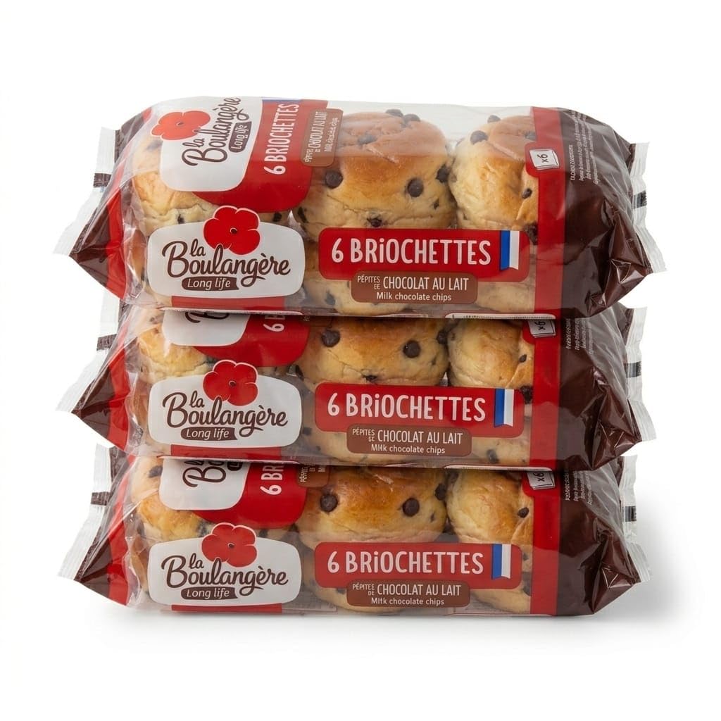 18 Briochettes con Pepitas de Chocolate con Leche - Pack de 3 x 210g (Total 630g) - Bollería Esponjosa con Huevos de Gallinas Criadas Sueltas - La Boulangère - Sin Aceite de Palma - NEXU