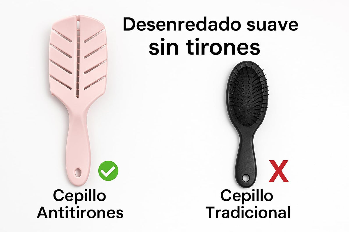 Cepillo Desenredante Antitirones para Cabello Húmedo o Seco – Diseño Ergonómico y Ultraligero – Ideal para Pelo Fino, Rizado u Ondulado – Púas Flexibles 20mm (NEGRO)