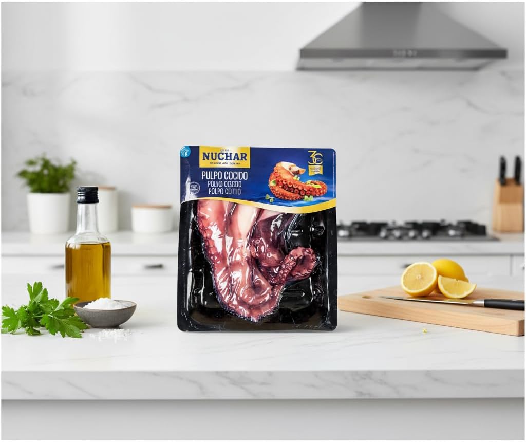 Pulpo Cocido 500g - 3 a 4 Patas de Pulpo Listo para Comer - Rico en Proteínas, Bajo en Grasas y Carbohidratos - Nuchar -Origen Atlántico FAO 34 - NEXU