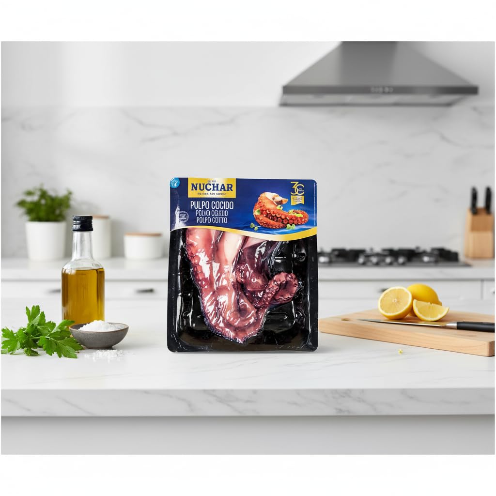Pulpo Cocido 500g - 3 a 4 Patas de Pulpo Listo para Comer - Rico en Proteínas, Bajo en Grasas y Carbohidratos - Nuchar -Origen Atlántico FAO 34 - NEXU