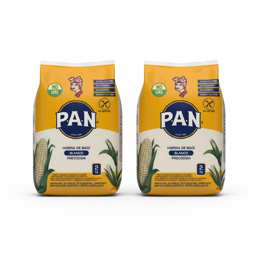 Harina de Maíz Blanco Precocida P,A,N, 100% Puro Maíz Natural, Sin Gluten, Pack de 2 Paquetes de 2kg (Total 4kg) - Ideal para Arepas, Tortillas, Empanadas y Recetas Tradicionales