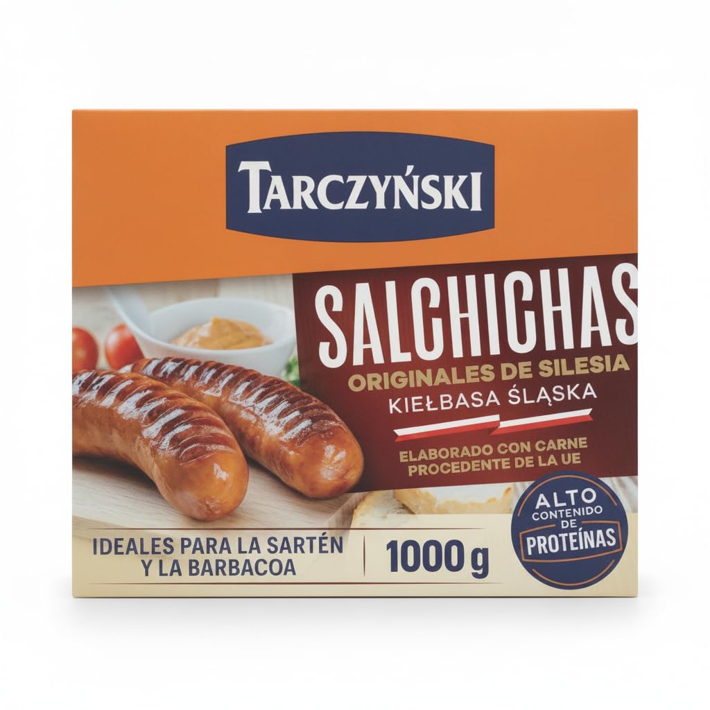 Salchichas de Silesia Originales Kiełbasa Śląska - 1kg de Salchichas Ahumadas con 95% Carne de Cerdo - Especial para Barbacoa y Parrilla - Receta Tradicional Polaca - NEXU