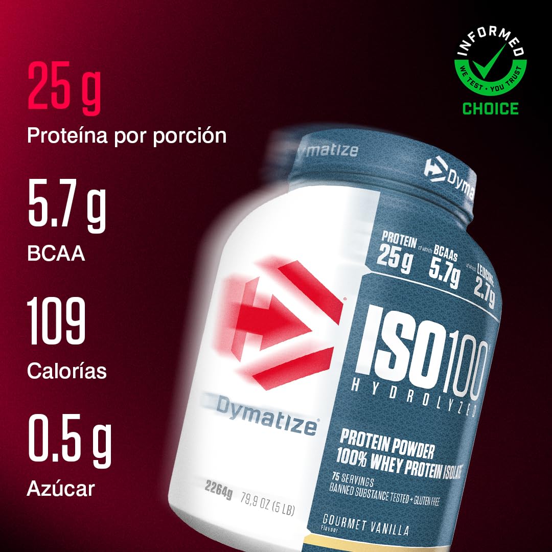 Dymatize ISO 100 Hydrolyzed Gourmet Vanilla 2264g - Hidrolizado de Proteína de Suero Whey + Aislado en Polvo