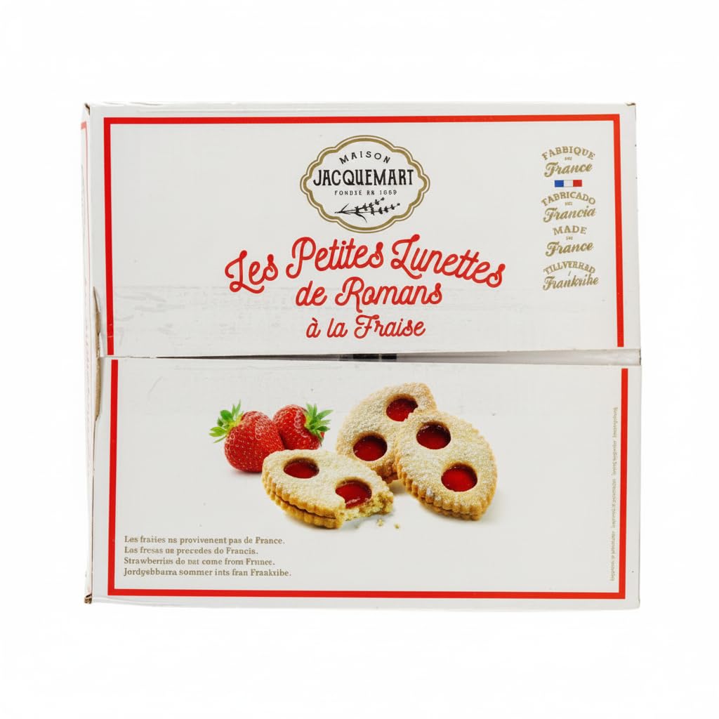 Les Petites Lunettes de Romans - Galletas Francesas de Fresa, Formato Ahorro 936g (36 Unidades) - Jacquemart - Repostería Tradicional - NEXU