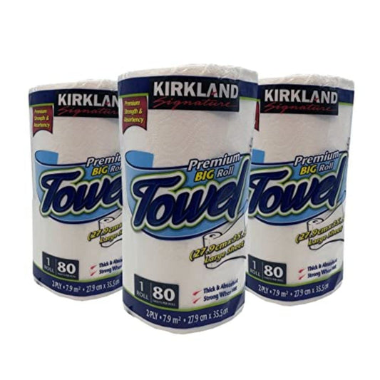 Kirkland Signature Roll Towel | Tela, blanco, azul, 27,9 cm x 35,5 cm, 3 paquetes x 80 hojas