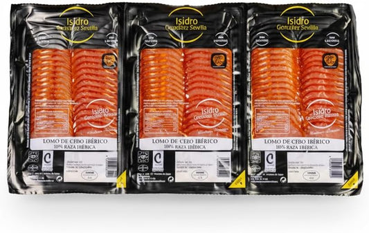 Lomo de Cebo Ibérico 50% Raza Ibérica - Pack Ahorro de 3 Raciones Envasadas al Vacío - Sin Gluten - Sin Lactosa - Isidro González Revilla - 150g - Embutido de Alta Selección - NEXU