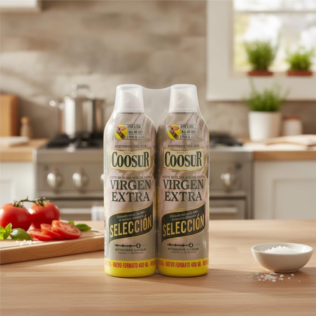 Aceite de Oliva Virgen Extra Selección - Pack 2 x 400ml (800ml Total) - Spray de Cocina AOVE 100% para Freidora de Aire, Plancha y Ensaladas - Rico en Vitamina E - NEXU